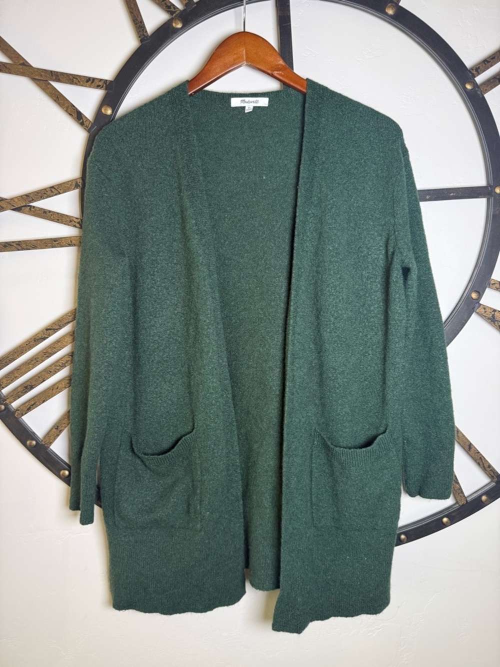 Madewell Dark Green Open-Front Lughtweight Cardigan Sweater